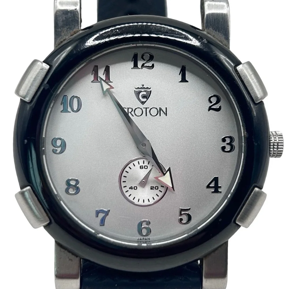 Croton Men's Watch CN307089 Silver Dial Black Silicone Strap Japan Movt 5ATM